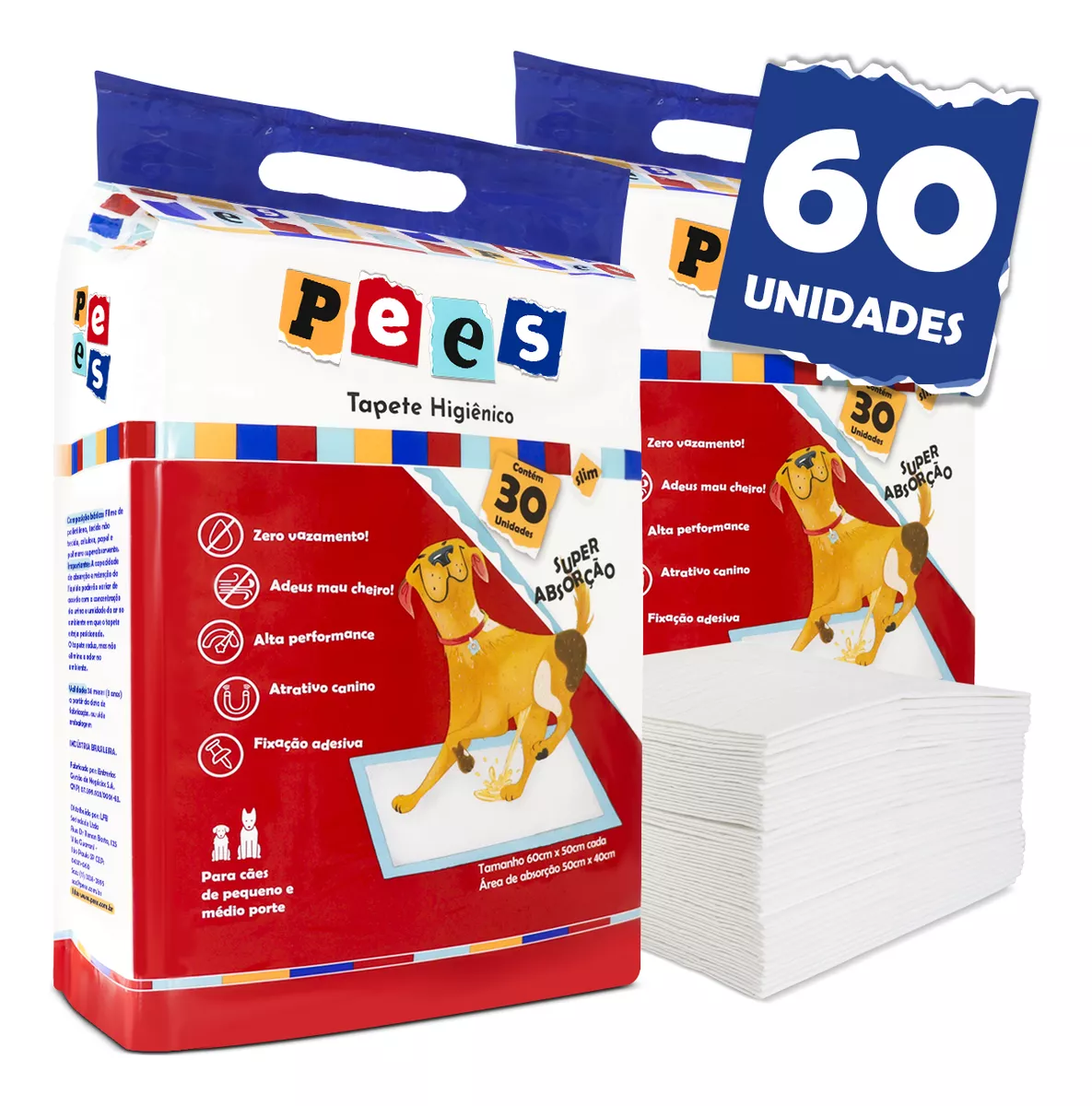 Tapete Higiênico Slim Pees Para Cães 60 Unidades 50x60cm