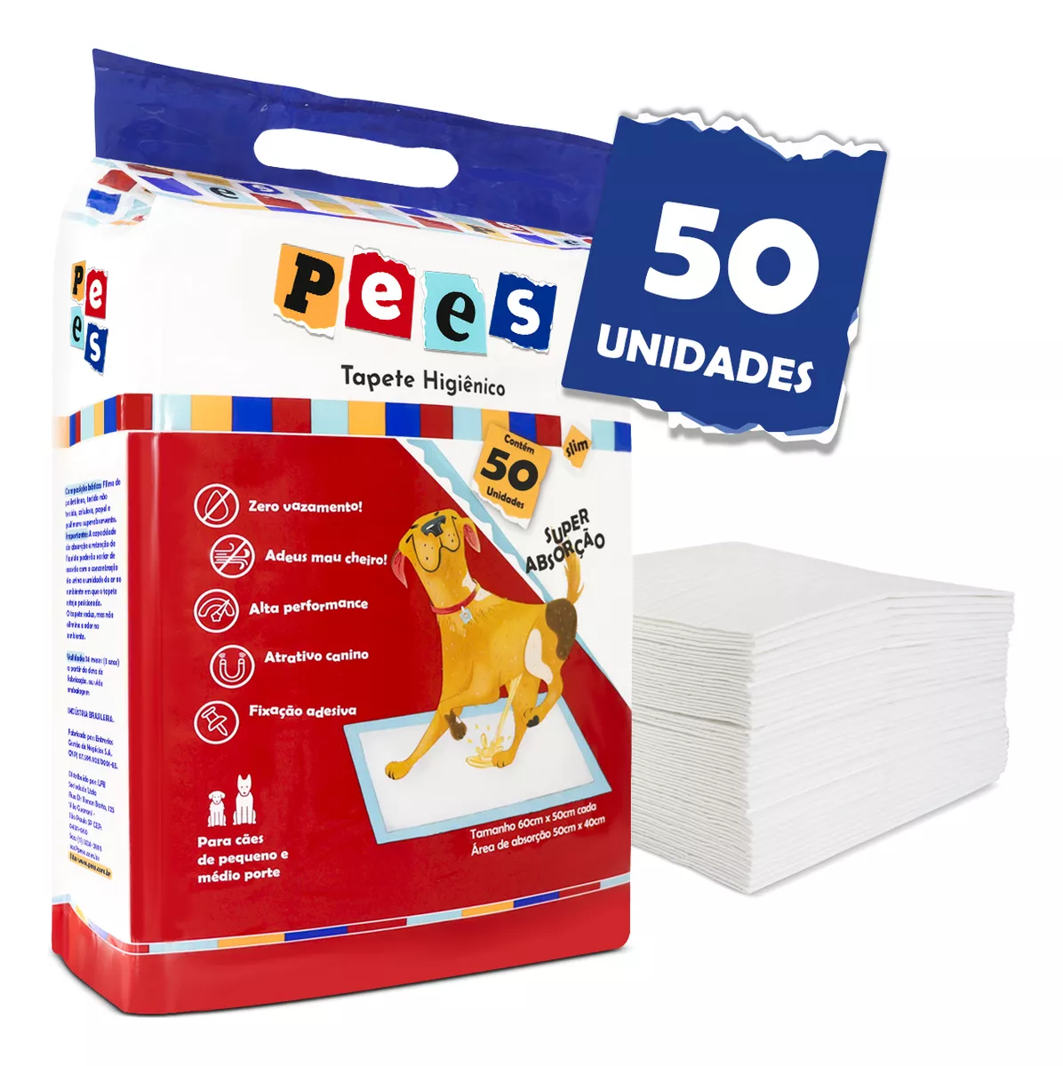 Tapete Higiênico Slim Pees Para Cães 50 Unidades 50x60cm